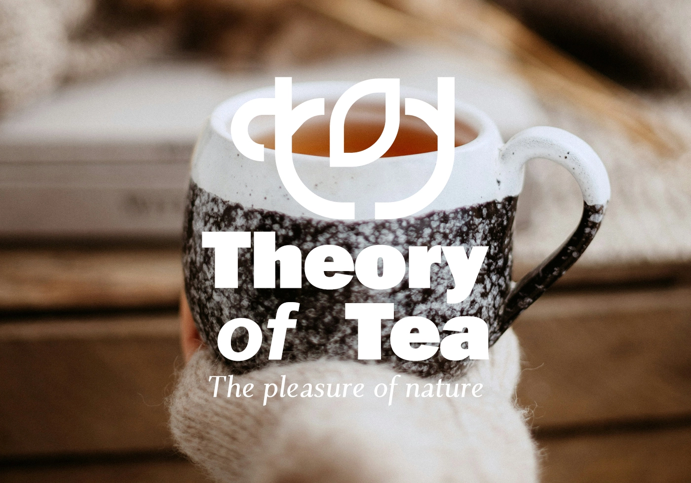 Logo Theory of Tea – identité visuelle pour marque de thé premium avec pictogramme tasse géométrique et typographie mixte bold et italique