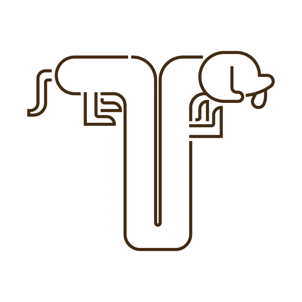 Illustration vectorielle au contour uniforme formant la lettre t et un teckel — Les Typos de Séb.