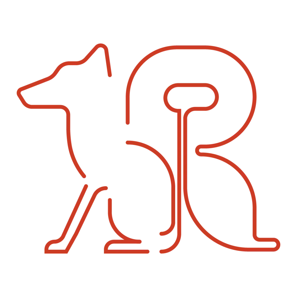 Illustration vectorielle au contour uniforme formant la lettre r et un renard — Les Typos de Séb.