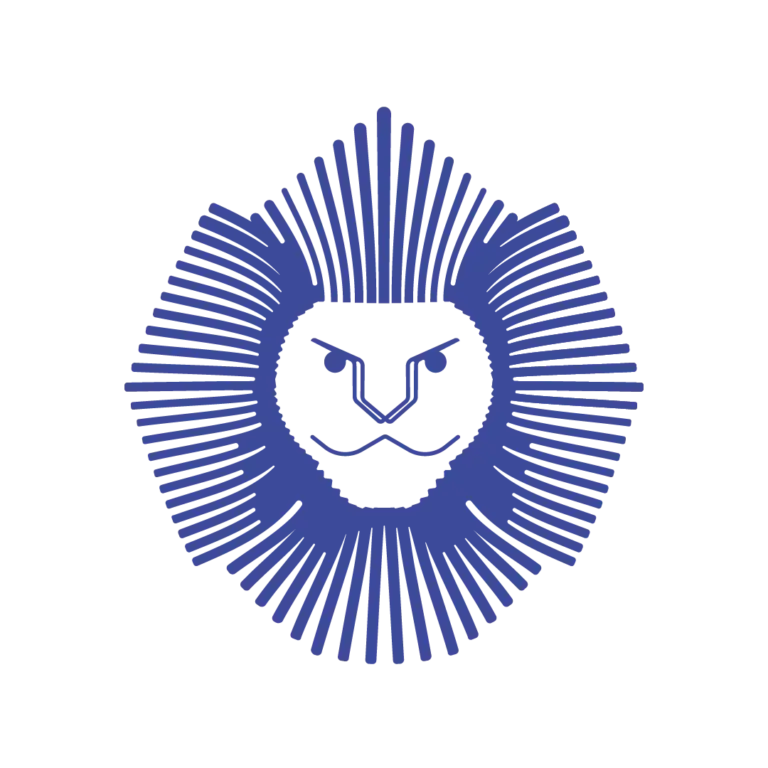 Illustration vectorielle au contour uniforme formant une tête de lion — Les Typos de Séb.