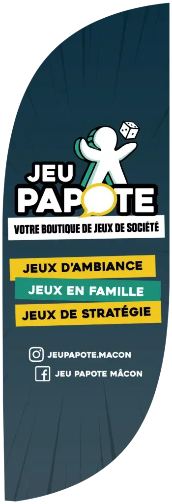 Oriflamme Jeu Papote boutique jeux de société Mâcon, format beach flag bleu nuit