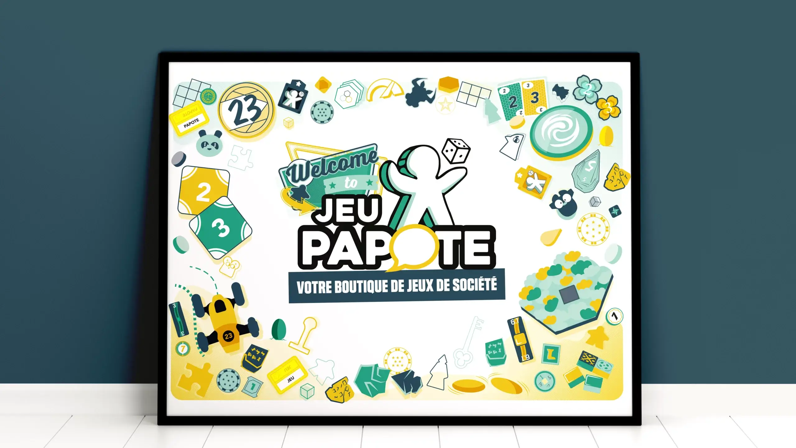 Panneau illustré Welcome to Jeu Papote encadré, boutique jeux de société Mâcon